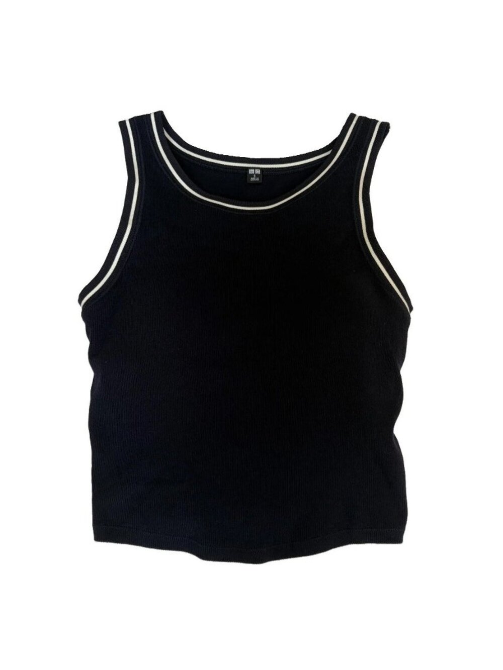 Uniqlo Small Navy Blue Ribbed Cropped Tank Top With Built In Bra